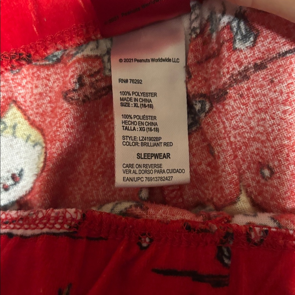 Peanuts Brilliant Red Sleepwear winter Christmas pj pants size xl(16-18) - Picture 5 of 8